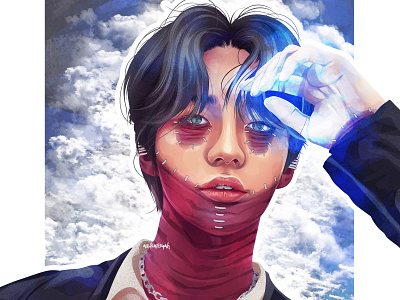 Hyunjin digital painting fanart illustration poster vector