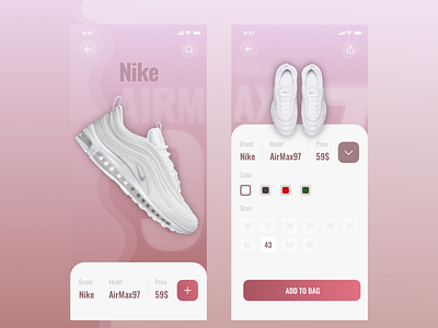 Nike airmax app clean clean ui design dribbble first firstshot nike nike running pink product shoes ui uiux ux web welcome