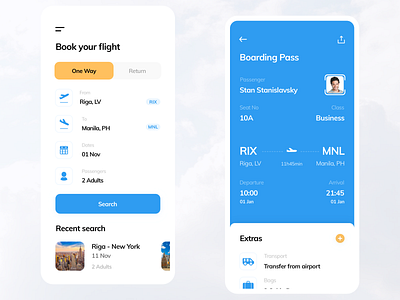 AeroUI aero airport baggage bags booking borading clean clean ui design firstshot fly manila pass riga search tickets travel ui welcome welcome shot