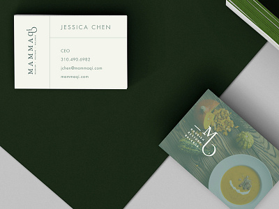 Mamma Qi business cards balance branding chinese herbs food delivery green logo nourish restore style guide typography