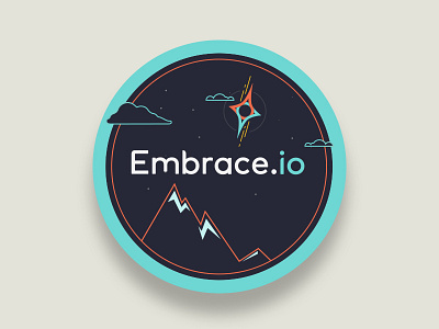 Embrace.io Stickers app aqua badge branding data design logo marketing orange style guide