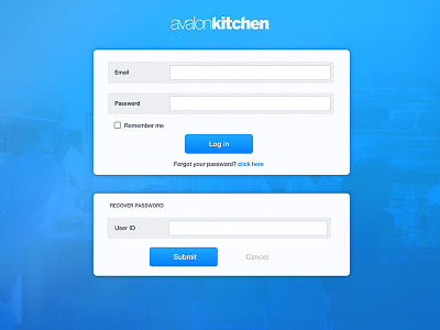Avalon Kitchen ~ Login app avalon kitchen blue branding design login saas web white