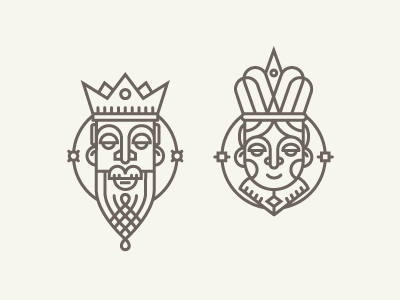 King&Queen deck illustration king line portrait queen vector