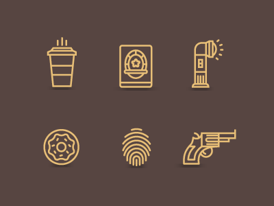 Detective Icons coffee detective doughnut gun icons illustration police print