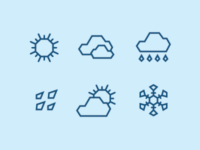 Weather Icons cloud geometric icons illustration rain snowflake sun weather