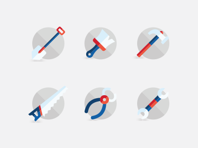 Tools brush flat hammer icons saw tools vector wrench
