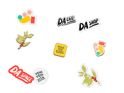 DA Stickers & Pins branding cafe da design illustration logo pin shop space sticker typography