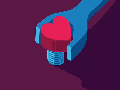 Tight animation branding closer design flat game heart illustration purple shop vector wrench