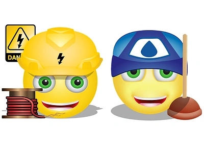 Plumber And Electrician Smilies electrician electricity emoji emoticon pipes plumber power shock smiley toilet water