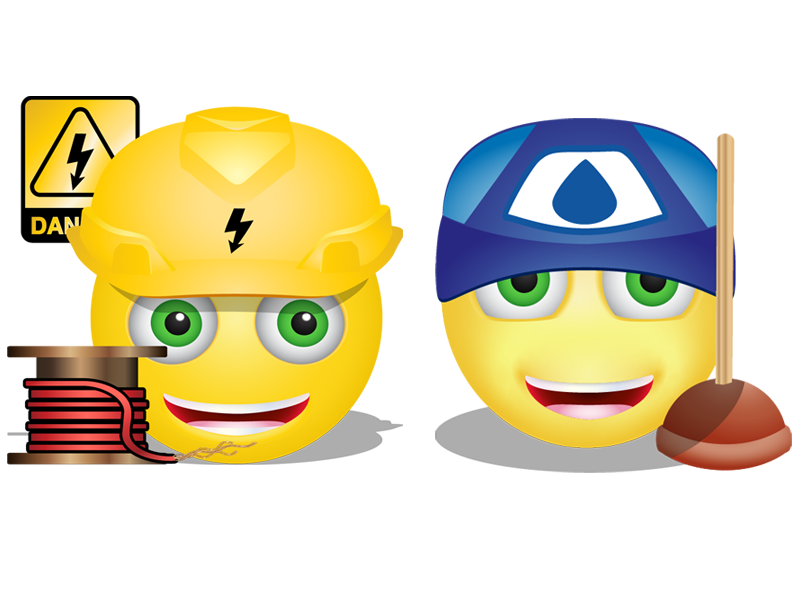 Plumber And Electrician Smilies shock emoticon emoji smiley pipes water toilet plumber power electricity electrician