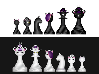 The Ninjacat Chess Set black cat cat chess chess piece game game piece ninagarman ninjacat white cat