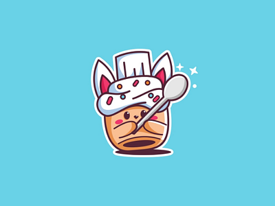 Cute cake cartoon character chef cute icon illustration logo mascot vector