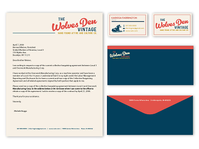 Wolves Den Vintage branding busines card design indiana indianapolis logo stationery design