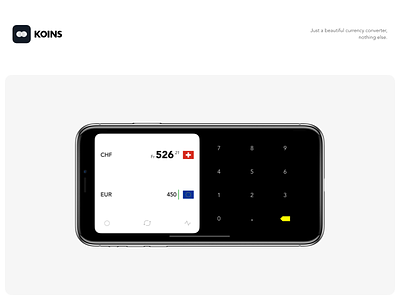 Koins - Landscape converter currency dark dieter flat ios iphone minimalist notch ui white x