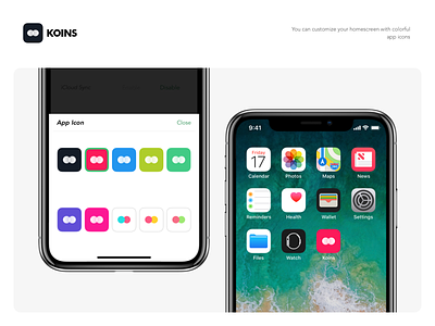 Koins - App Icons converter currency dark dieter flat ios iphone minimalist notch ui white x