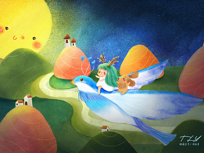 Fly to dream child illustration design fantasy illustration illustration