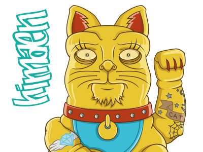 Manekineko cartoon cat character comic concept gold manekino statue tattoo vector