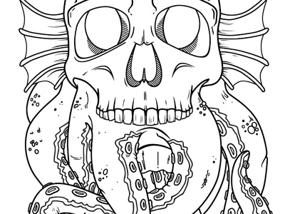 Octoskull step 2 lineart octo octopus skull vector