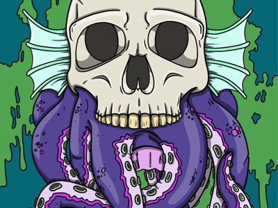 Octoskull illustration octo octopus skull slime violett