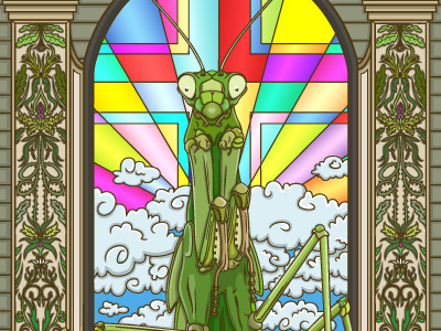 mantis religiosa wip_04 church clouds door gottesanbeterin heaven illustration mantis religiosa sketch window wip