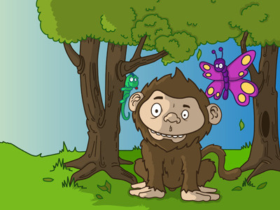 affenwald color affe ape butterfly bäume color illustration schmetterling shapes tree vektor wald