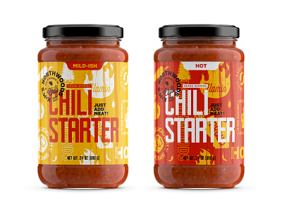 K&M's Northwoods Chili Packaging branding chili fire flames jar jars label label design logo packaging packaging design retro retro design sauce vintage wisconsin