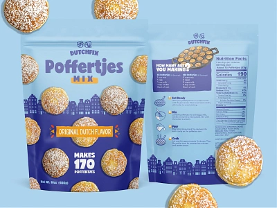 Dutchfix Poffertjes Mix bag bag design blue branding dutch food food packaging food packaging design illustration logo packaging packaging design pancake pancake mix pattern poffertjes whimsical whimsy