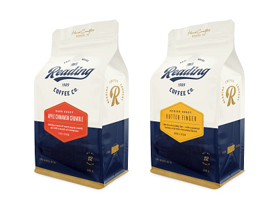Reading Coffee Co. Packaging blue branding coffee coffee bag coffee packaging logo packaging packaging design vintage