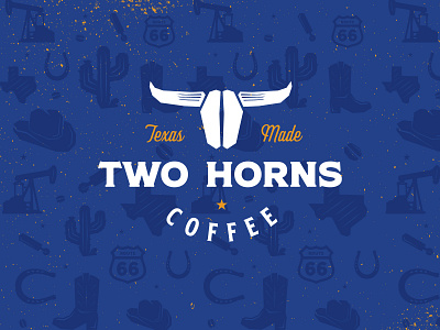 Two Horns Coffee Logo blue branding coffee coffee packaging illustration logo logo design packaging rustic vintage