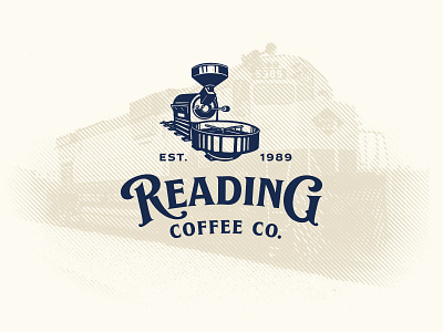 Reading Coffee Co. Logo blue branding coffee illustration logo logo design packaging packaging design train vintage