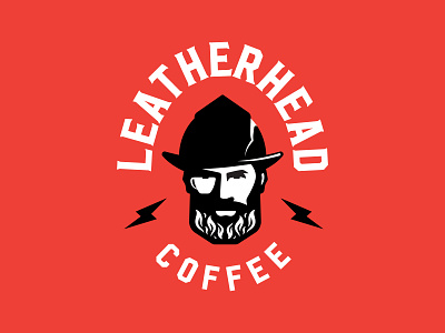 Leatherhead Coffee Logo Concept beard branding coffee coffee brand face fire firefighter flames logo logo design man masculine red