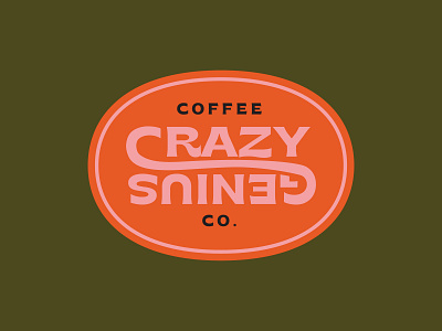 Crazy Genius Coffee Logo branding coffee coffee bean green logo logo design orange pink vintage
