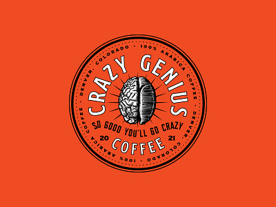 Crazy Genius Logo brain branding coffee coffee bean crazy illustration logo packaging retro vintage vintage logo