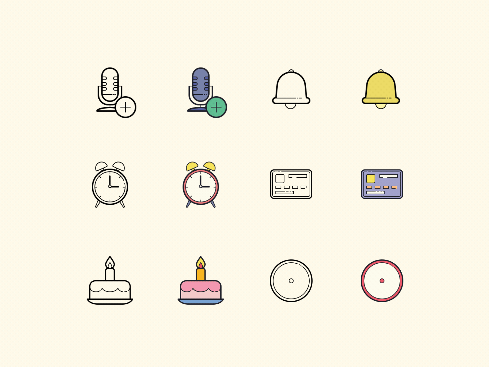 Hand Drawn Animated Icons aftereffects animated animation bank birthday card design flat gif happy icon icon set illustrator microphone motion notification ui ux vector web