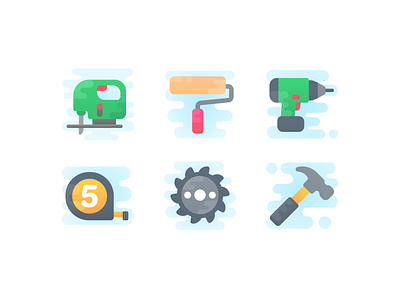 Cute Clipart: Hand Tools design diy drill flat hammer icon icon set illustrator paint paint roller saw tape tools ui ux vector web