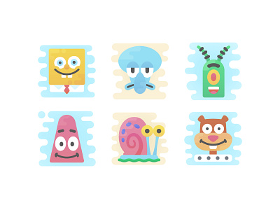 Cute Clipart Icons: SpongeBob Characters cartoon cute design flat icon icon set illustration illustrator kids patrick sandy spongebob ui ux vector web