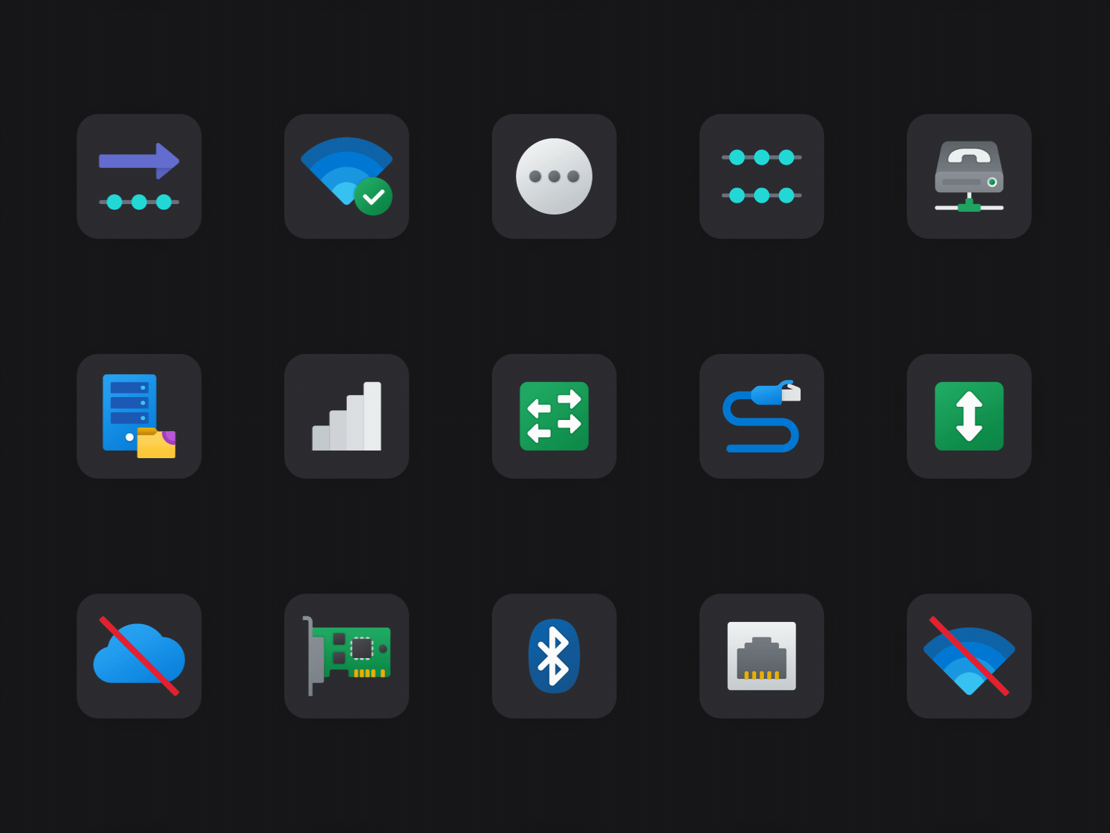 Fluent Network Icons after effects animated arrow cable computer design flat icon set illustrator internet motion network ui ux vector web wifi