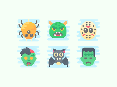 Cute Clipart: Halloween bat color design flat frankenstein halloween icon set illustration illustrator jason voorhees monster scary spider ui ux vector web zombie