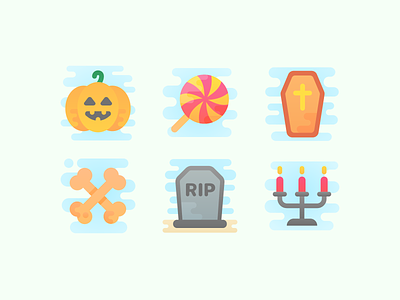 Cute Clipart: Halloween Attributes artist bones candle candy coffin design flat halloween headstone icon set illustration illustrator ui ux vector web