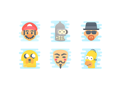 Cute Clipart: Characters anonymous artist breakingbad design flat futurama game heisenberg homer icon set illustration illustrator mario multiserial serial simpsons ui ux vector web