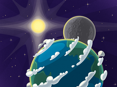 Earth Illustration for Kids App clouds concept earth illustration moon ovenbits space stars sun vector
