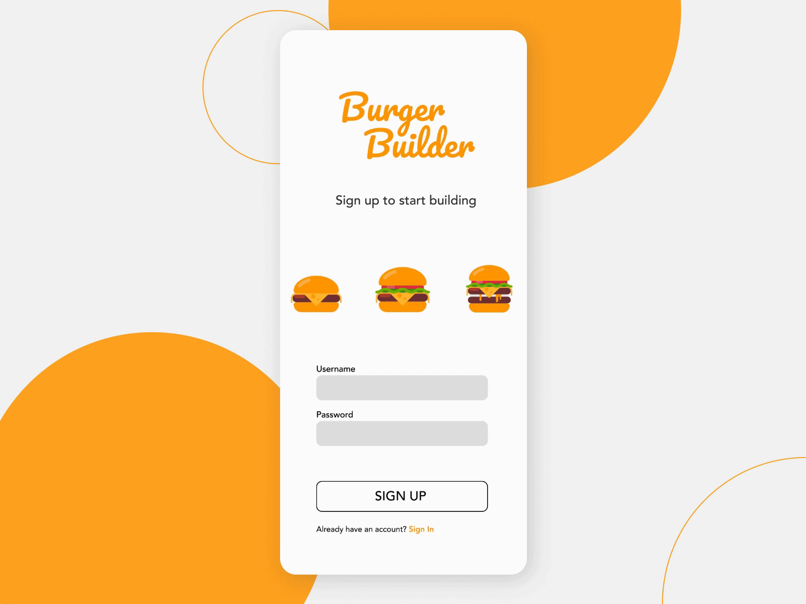 Daily UI #001 animated burger dailyui001 dailyuichallenge design figma food app login page login screen signup page signup screen uidesign ux