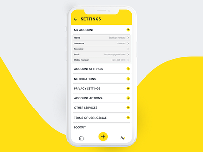 Daily UI #007 daily ui 007 daily ui challenge mobile app design settings page settings ui social media app social media design ui design yellow