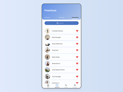 Daily UI #044 blue daily ui 044 daily ui challenge favorite favorites mobile app design ui design workout app yoga app