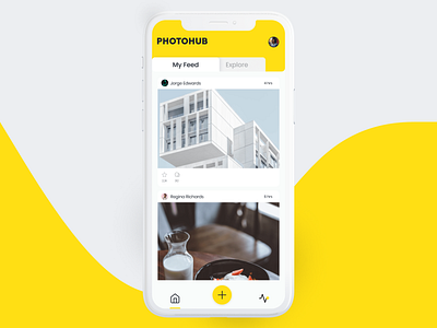 Daily UI #047 activity feed daily ui 047 daily ui challenge mobile app design photography social media app ui design yellow