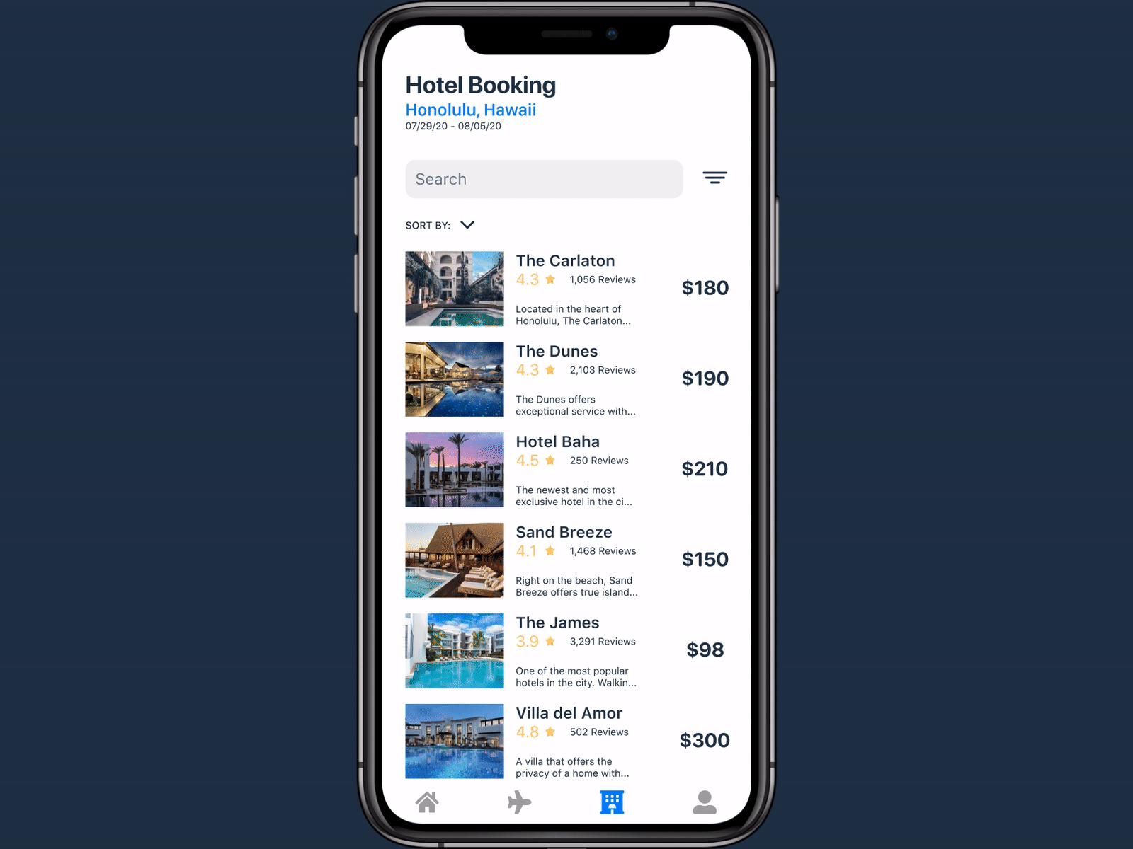 Daily UI #067 blue booking app daily ui 067 daily ui challenge hotel app hotel booking hotels minimalist design mobile app design prototype animation ui design