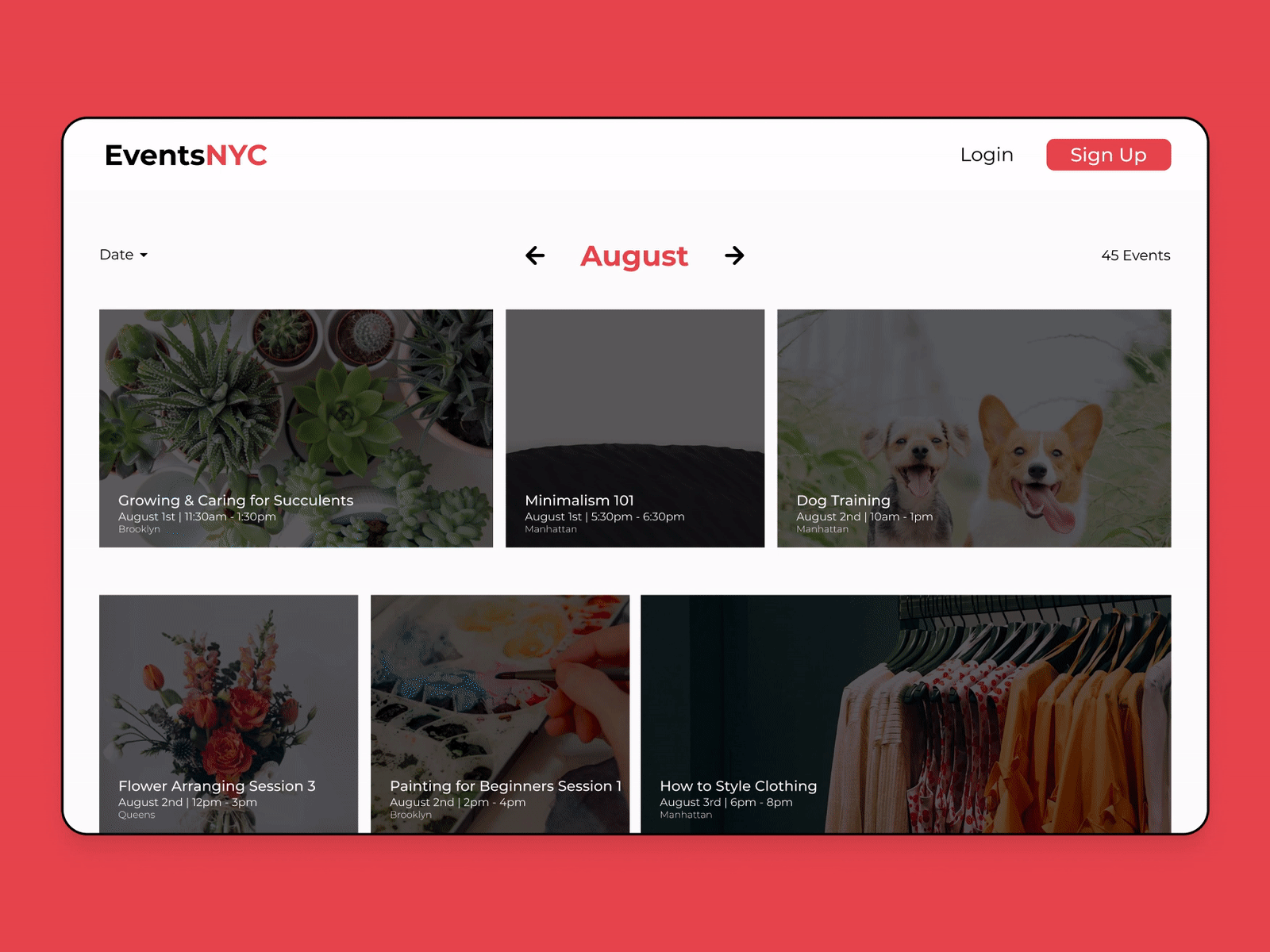 Daily UI #071 cities daily ui 071 daily ui challenge event design event listing event website events nyc schedule schedules website design