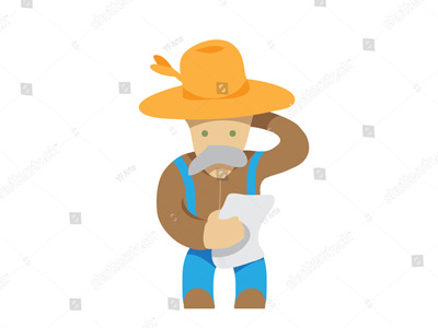 Confused Farmer Reads a Letter Vector Art character cloth confused face farm hat hay letter mustache orange pants read