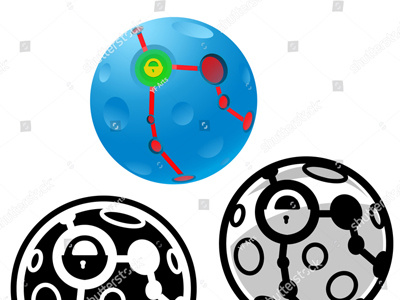 Locked Asteroid with Craters and Security Lock Art ball circle connection dots fly hollow line lock moon pit red security