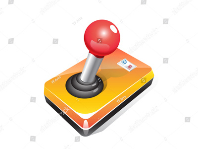 Custom Old-School JoyStick with Power Switch Vector Art console form game gamepad lever move orange pad push red rubber square